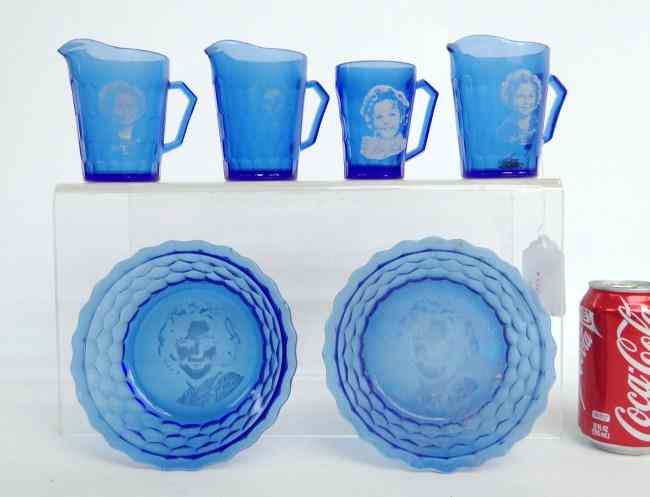 Appraisal: Lot six pcs Shirley Temple blue glass imperfections