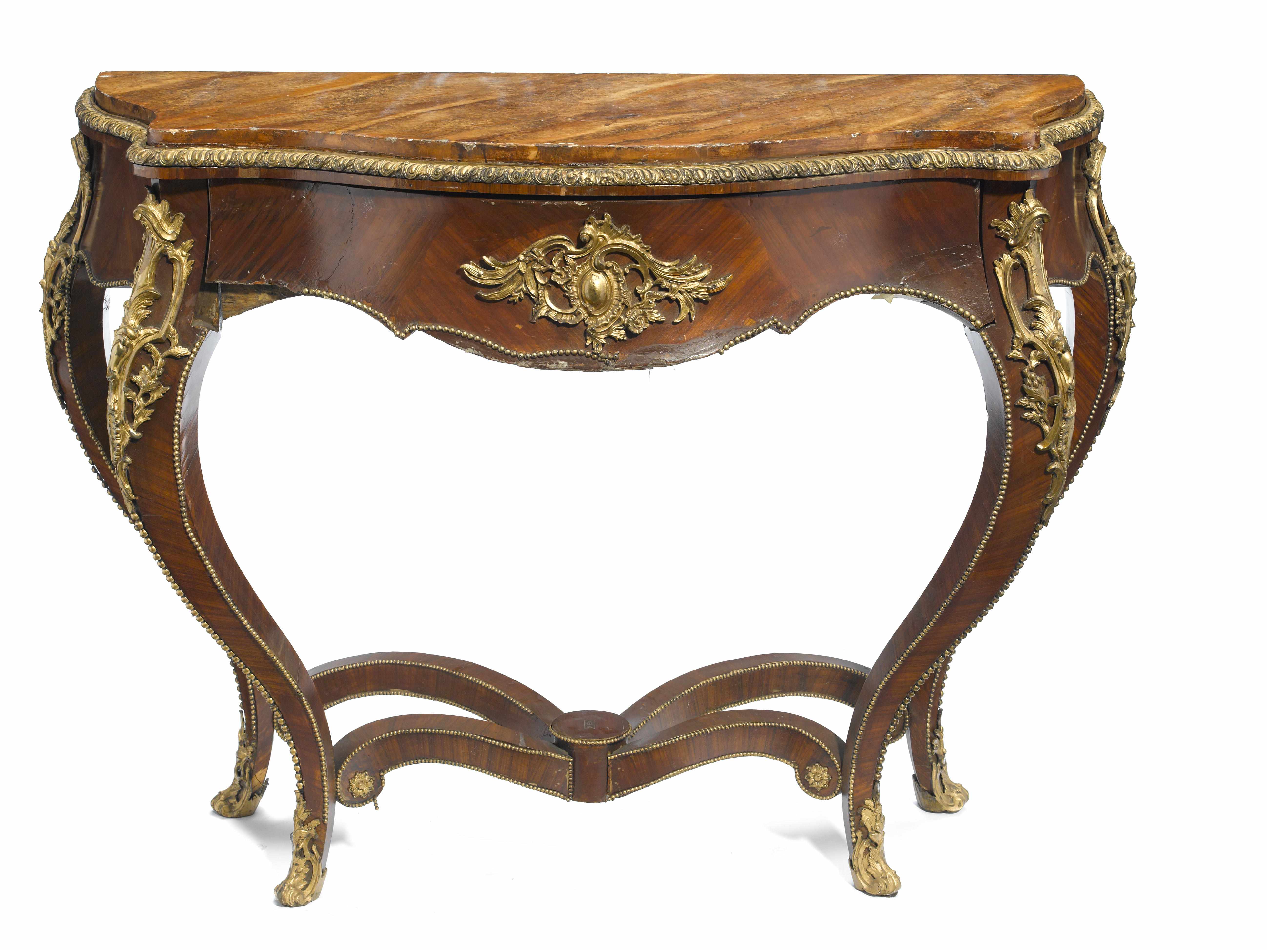 Appraisal: A Louis XV style gilt bronze mounted kingwood console late