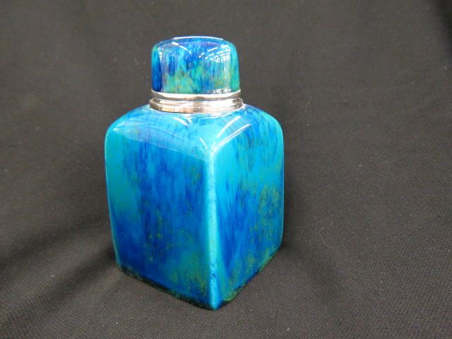 Appraisal: Cartier Sterling Sevres Porcelain Tea Caddy rich blue slip glaze