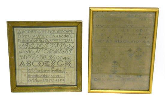 Appraisal: SAMPLERS two mid- th C examples featuring cross stitch and