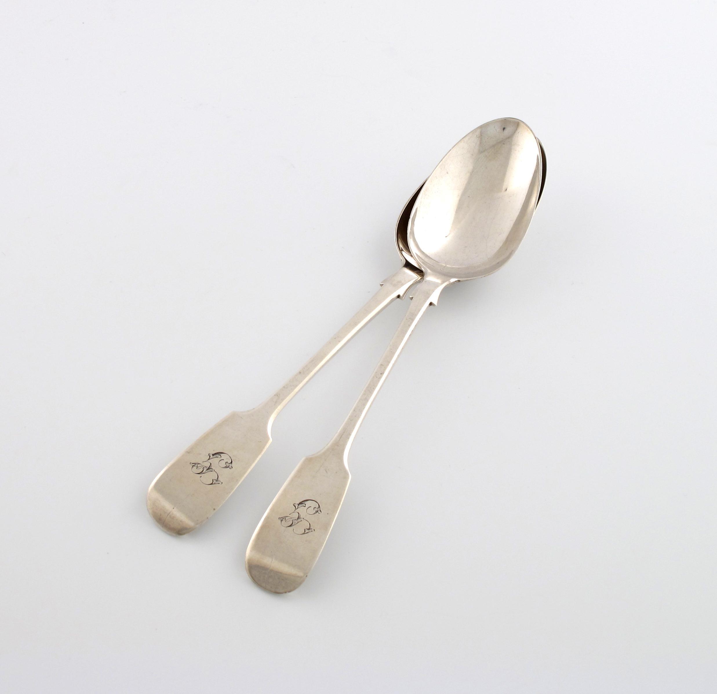 Appraisal: A pair of Victorian provincial silver Fiddle pattern tablespoons