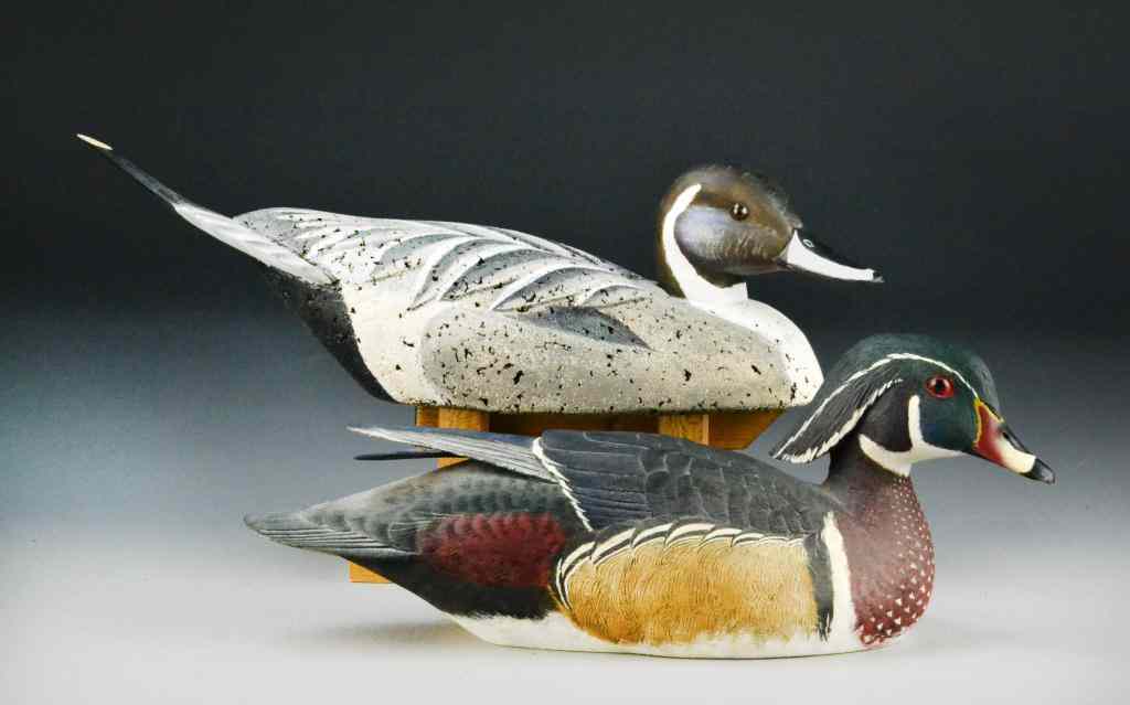 Appraisal: Wood Duck and Pintail Decoys - SignedPolychrome painted with glass