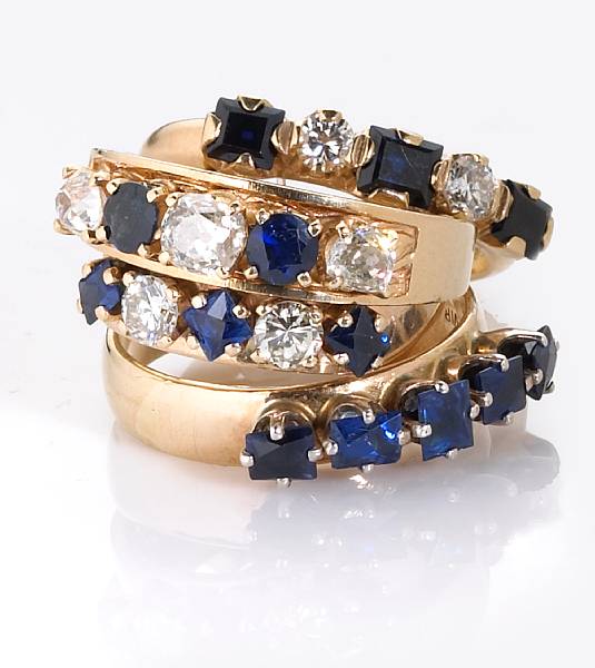 Appraisal: A collection of four diamond sapphire synthetic sapphire k and