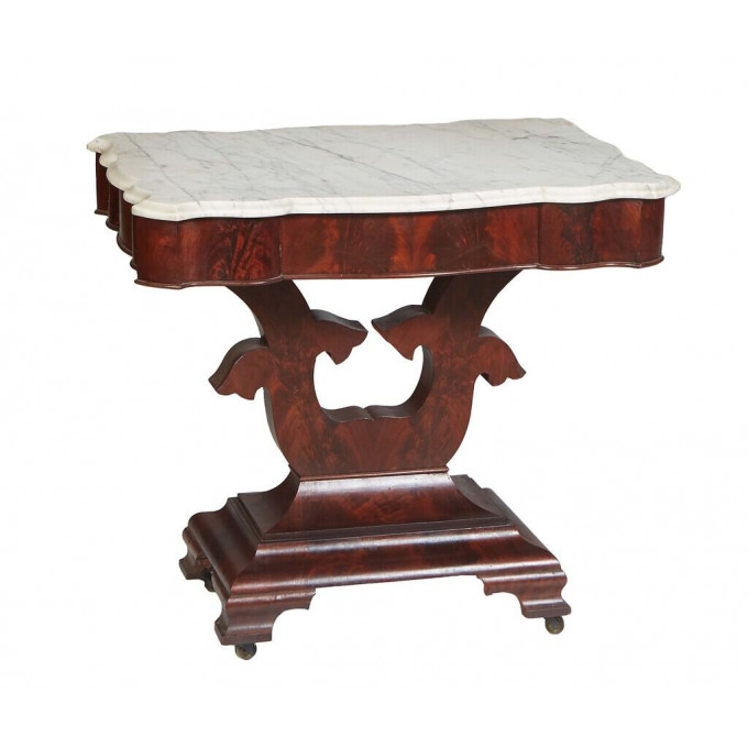 Appraisal: American Classical Carved Mahogany Marble Top Side Table th c