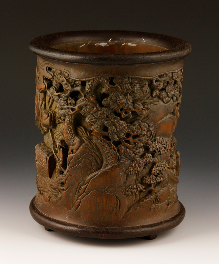 Appraisal: - Chinese Bamboo Brush Pot Chinese brush pot carved bamboo