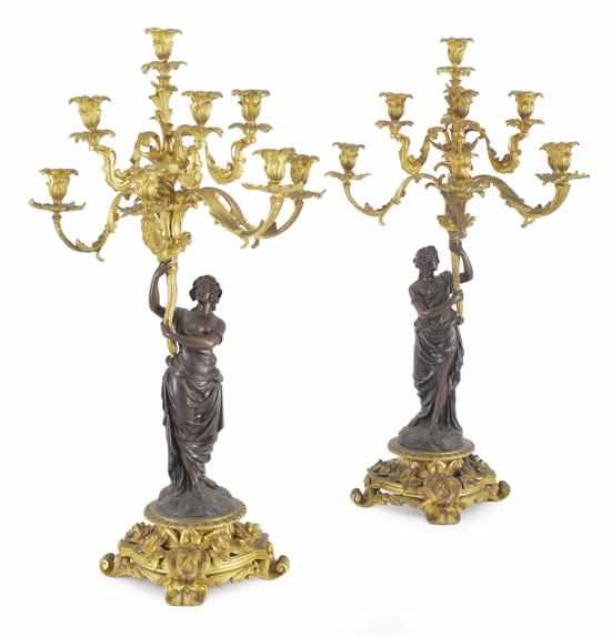 Appraisal: A FINE QUALITY PAIR OF FRENCH BRONZE AND GILT BRONZE