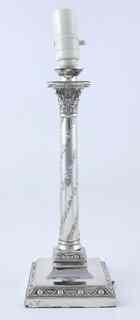 Appraisal: A Corinthian column silver candlestick Elkington Co Sheffield the square