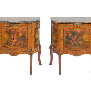 Appraisal: A Pair of Louis XV Style Vernis Martin Bedside Commodes