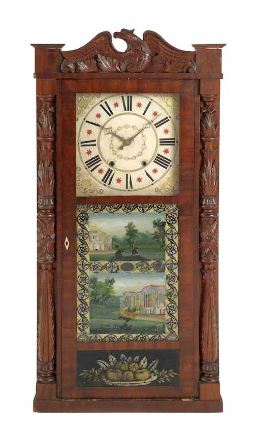 Appraisal: Jerome Darrow Empire mahogany triple decker mantle clock ca h