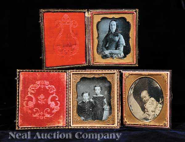 Appraisal: Cased Images a group of three sixth-plate daguerreotypes including a