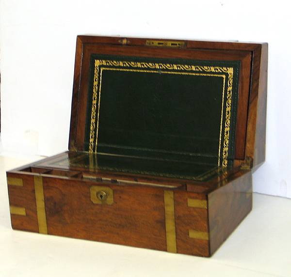 Appraisal: An English walnut brass inlaid lap desk last quarter th