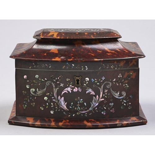 Appraisal: A Victorian tortoiseshell tea chest of bow fronted form with