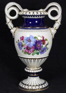 Appraisal: Meissen porcelain urn Meissen porcelain urn having stylized gilt accented