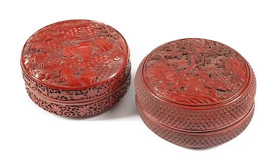 Appraisal: Two Chinese Cinnabar Lacquer Boxes Diameter of first inches Two