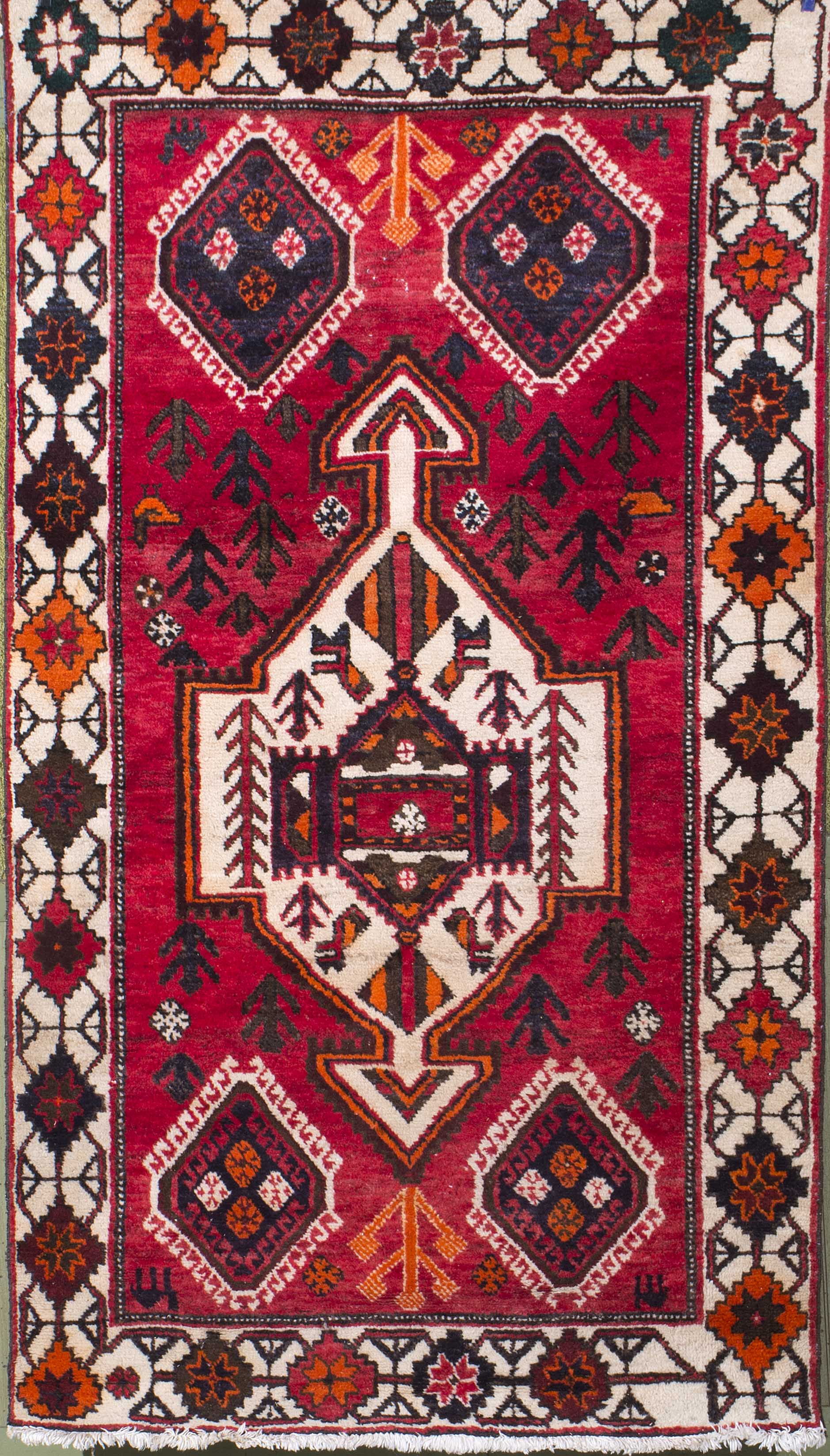 Appraisal: ORIENTAL RUG BAKHTIARI ' x ' Geometric ivory medallion at