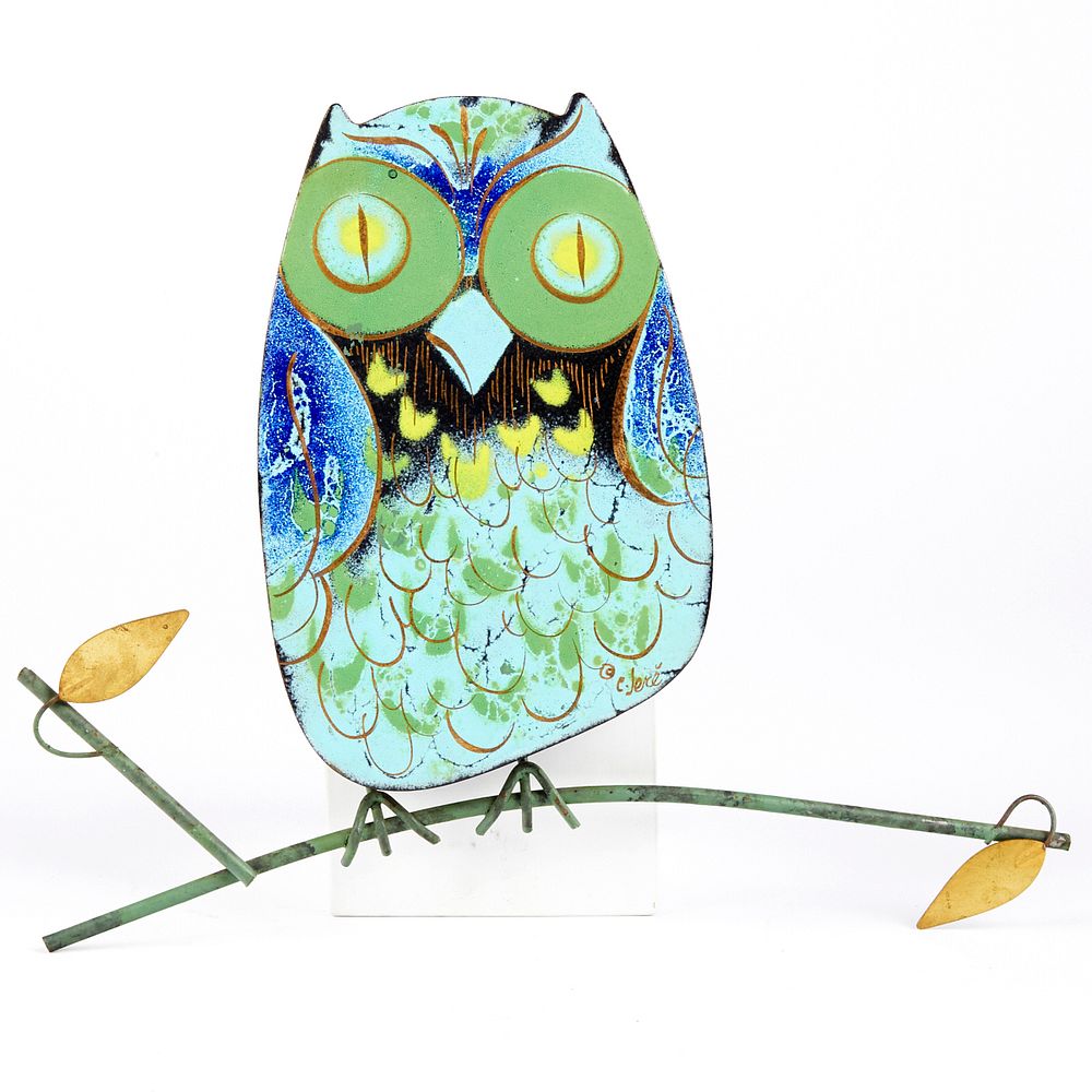 Appraisal: Curtis Jere Enameled Metal Owl Wall Sculpture Curtis Jere -