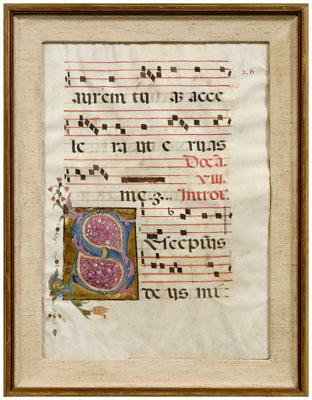 Appraisal: Illuminated manuscript Gregorian chant finely illuminated quot S quot Latin