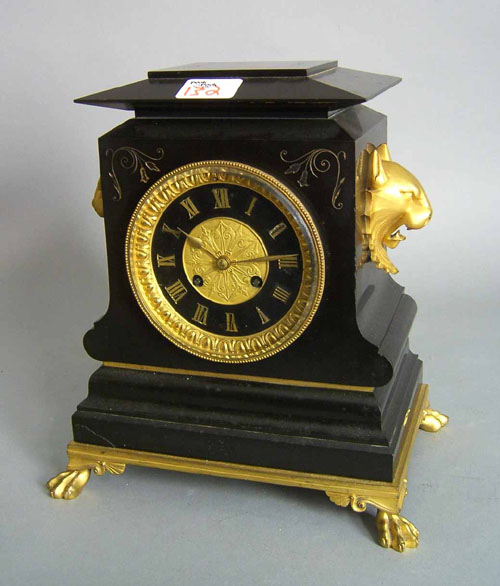 Appraisal: Black marble mantle clock late th c with gilt bronze