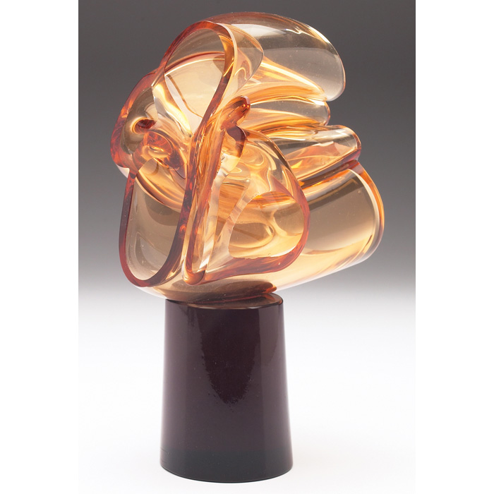 Appraisal: Harvey Littleton sculpture ribbon shape in amber glass signed on