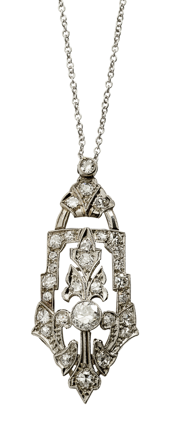 Appraisal: An early th century diamond set pendant of pierced tapering