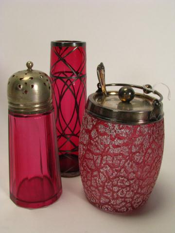 Appraisal: Group of antique and vintage cranberry colored glass including a