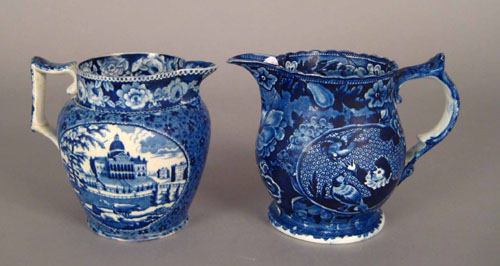 Appraisal: Two blue Staffordshire pitchers th c depicting the Boston State