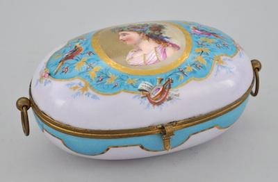 Appraisal: French Porcelain Jewel Box with Painting Attributed to Leve Oval