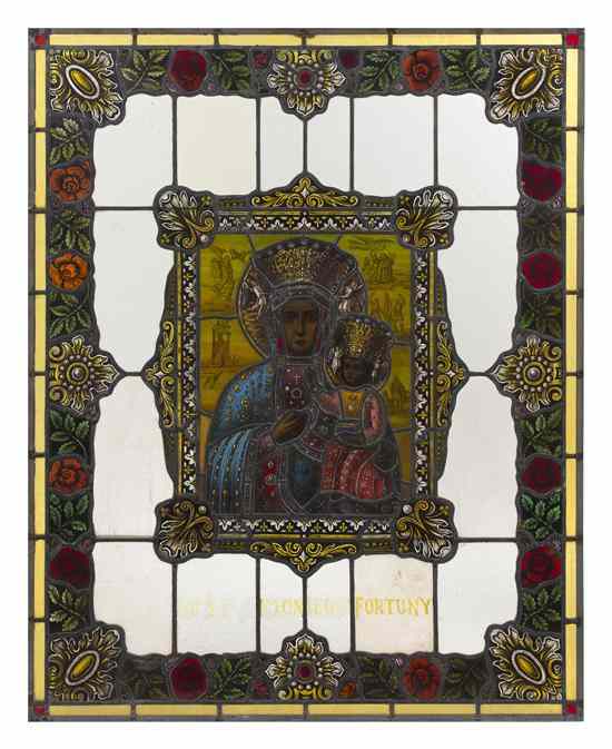 Appraisal: An American Leaded and Stained Glass Window depicting the Madonna