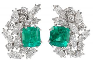 Appraisal: Platinum Emerald Diamond Earclips each with one natural emerald cut