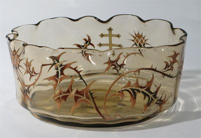 Appraisal: A Galle enamelled glass bowl elliptical section enamelled with spiky