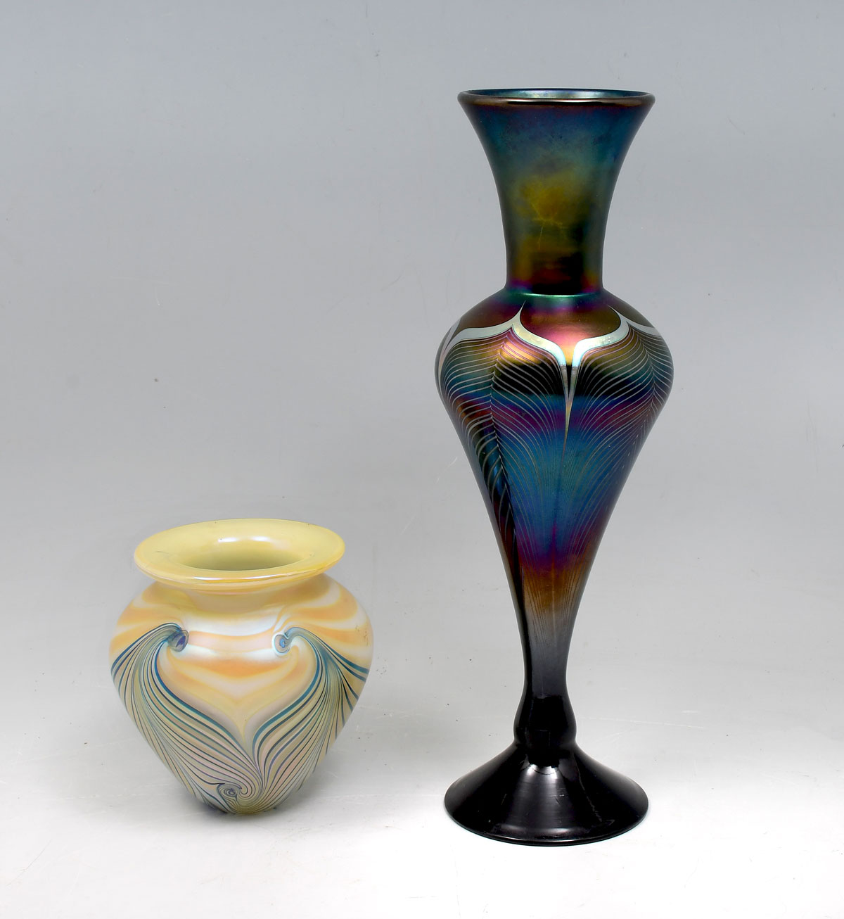 Appraisal: PC EICHOLT AND ABELMAN ART GLASS VASES Comprising - Tall