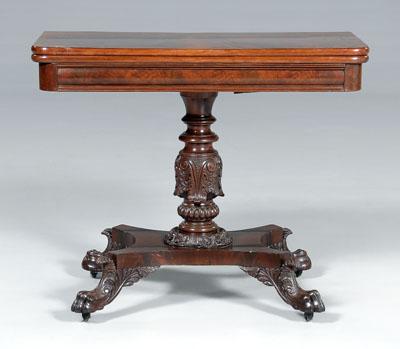 Appraisal: Labeled Philadelphia games table fold-over top with segmented figured veneers