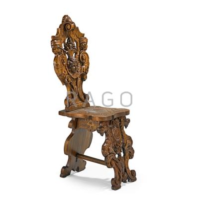 Appraisal: BAROQUE STYLE LIBRARY CHAIR Oak with elaborate figural and foliate