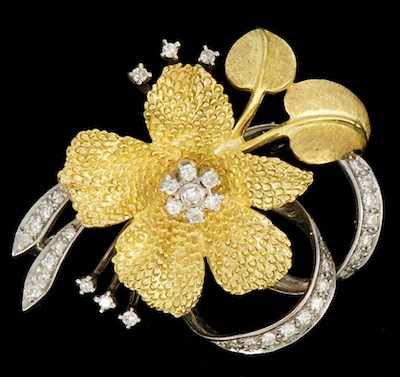 Appraisal: A Gold and Diamond Flower Brooch k white and yellow