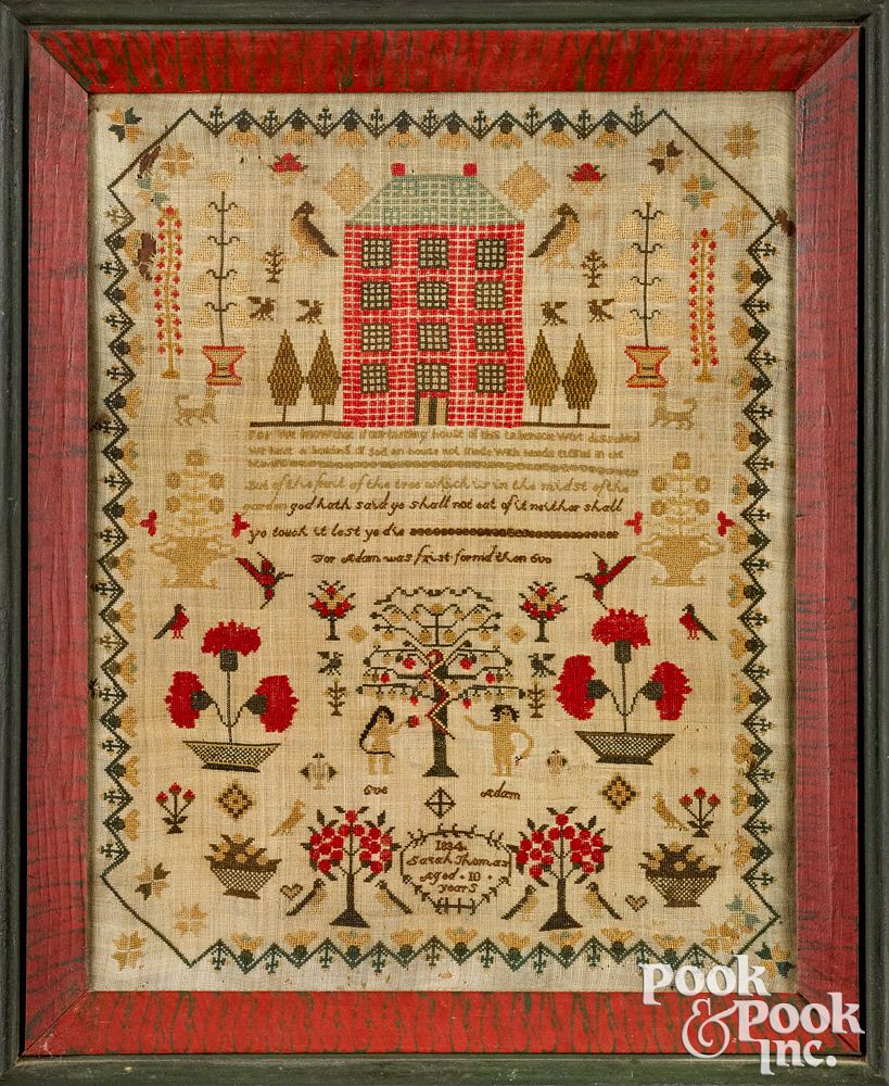 Appraisal: English silk on linen sampler dated English silk on linen