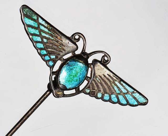 Appraisal: Charles HornerAn Egyptian Revival silver and enamel hat pin in