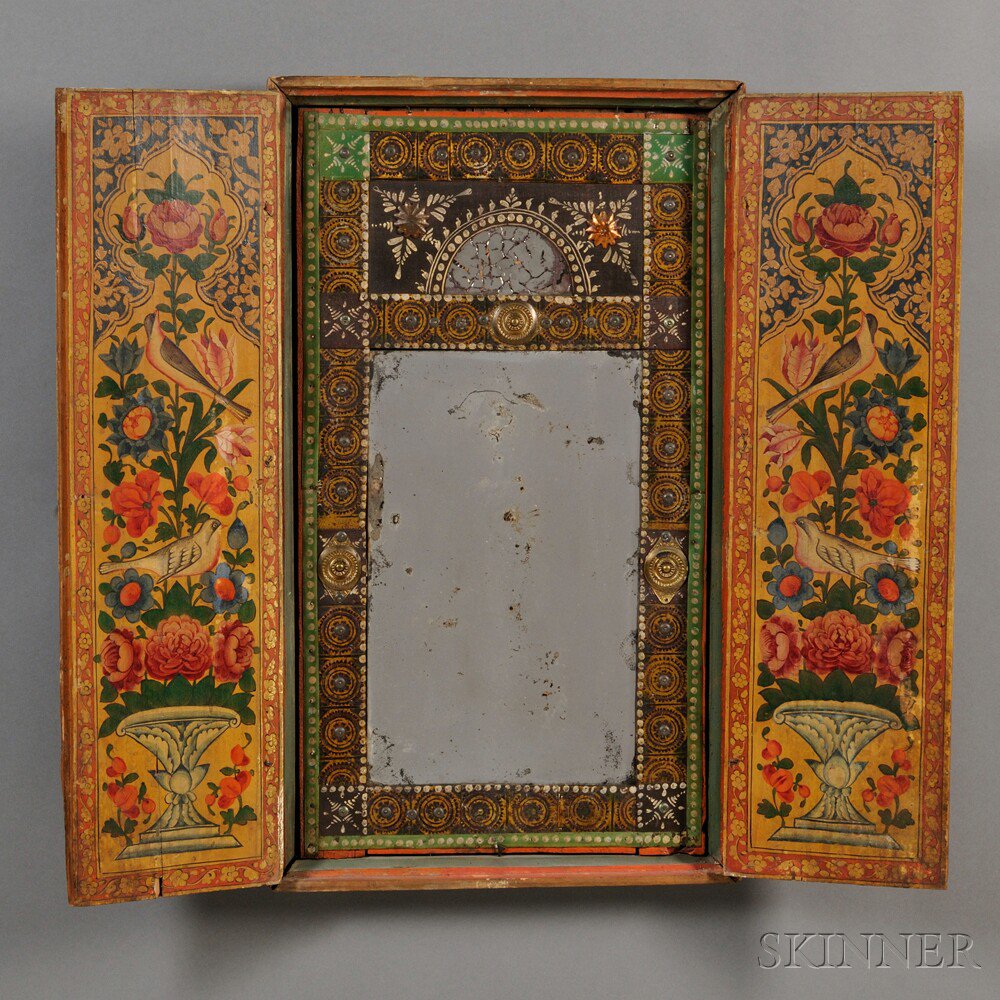 Appraisal: Persian-style Painted Cabinet Mirror th th century rectangular with two