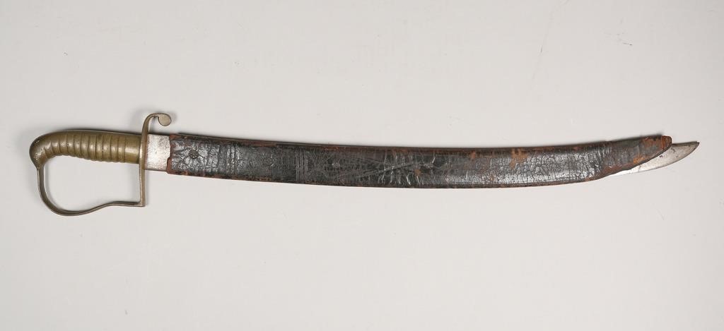 Appraisal: Revolutionary war hanger sword with leather scabbard Scabbard is worn