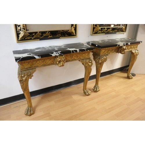 Appraisal: Pair of gilt framed console hall tables each approx cm