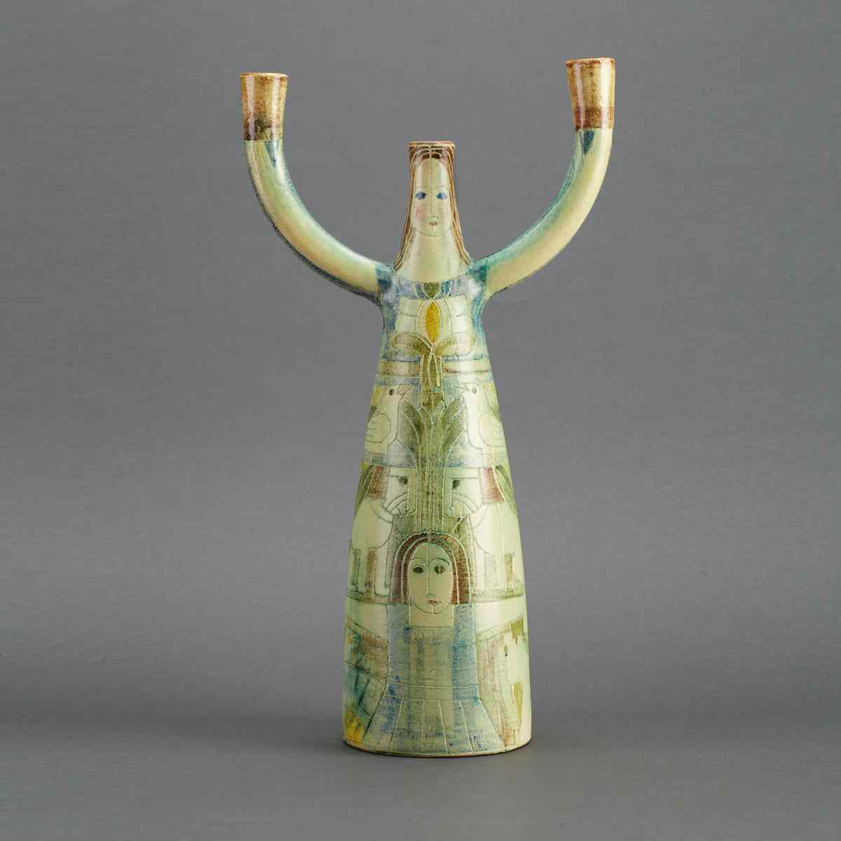 Appraisal: Brooklin Pottery Figural Candelabrum Theo and Susan Harlander mid- th