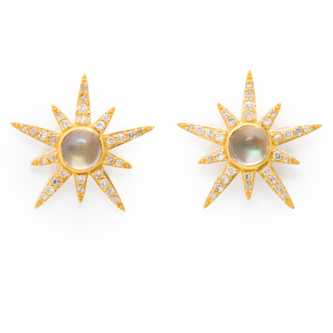 Appraisal: A PAIR OF DIAMOND MOONSTONE AND FOURTEEN KARAT GOLD EARRINGS