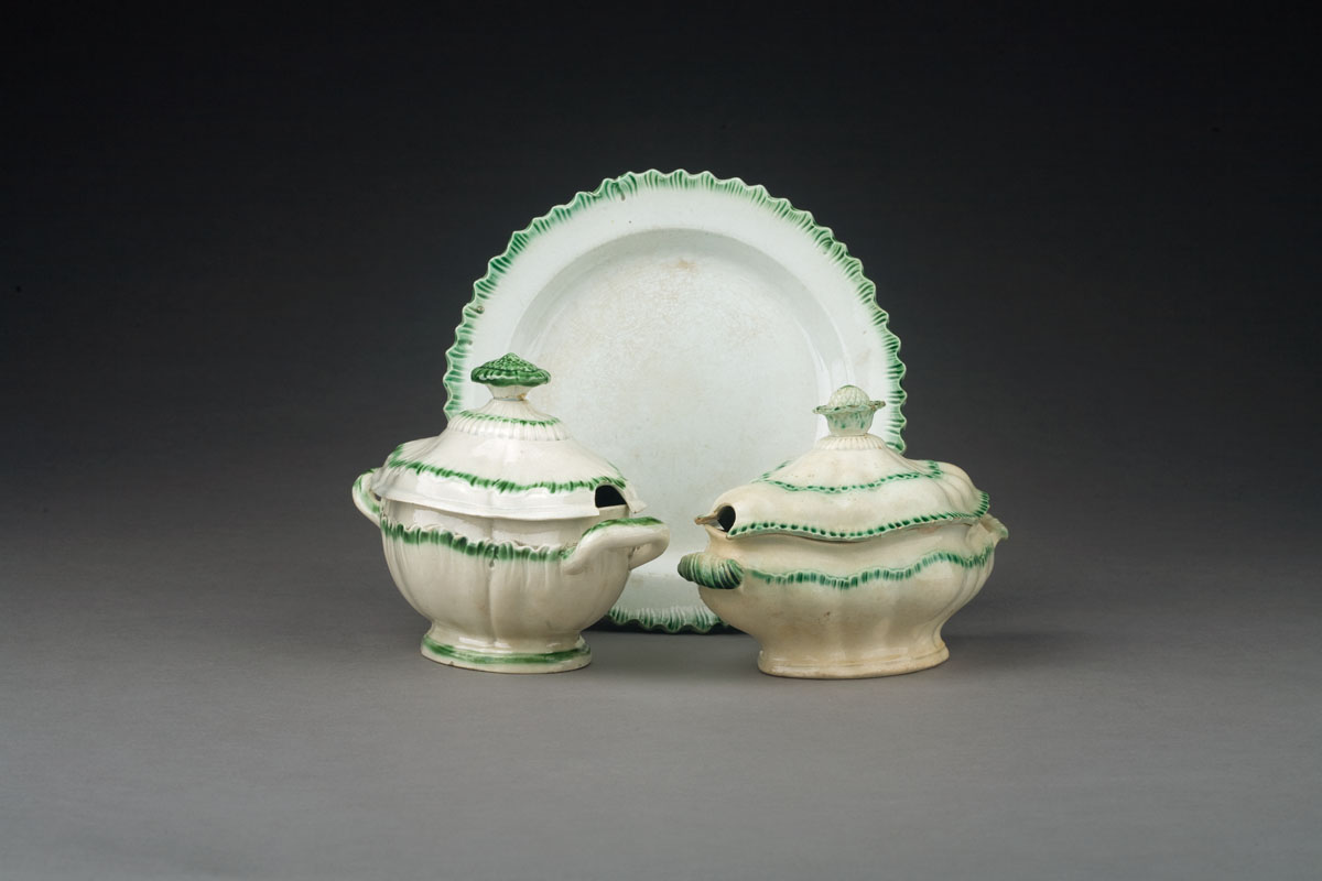 Appraisal: THREE ENGLISH PEARLWARE TABLEWARES CIRCA Comprising two tureens and covers