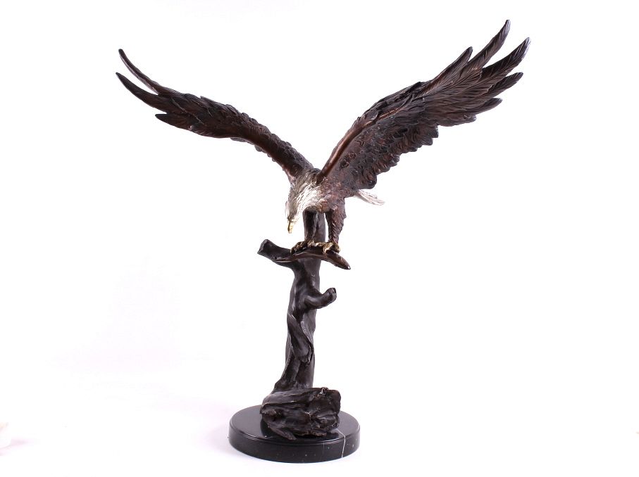 Appraisal: Large Bald Eagle Bronze Sculpture on Marble Base For your