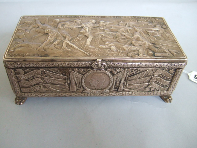 Appraisal: A silver rectangular table cigar box wooden lined within the