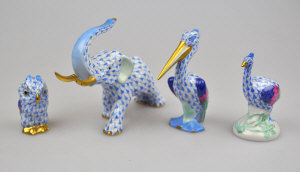 Appraisal: Four Herend Hungary porcelain models - Elephant charging cm Pelican