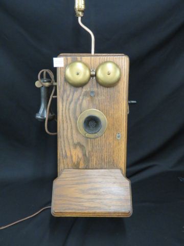 Appraisal: Early Oak Wall Telephone made into a lamp