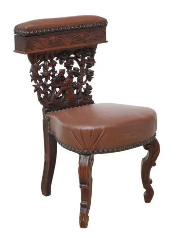 Appraisal: French carved oak fumeuse smoking chair late th c hinged