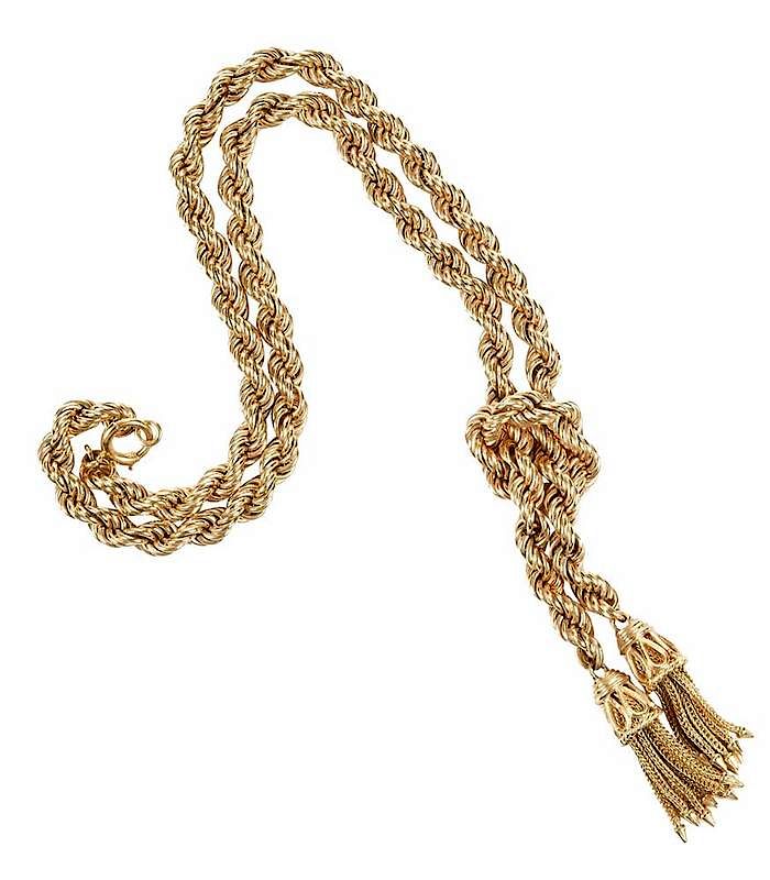 Appraisal: kt Necklace rope twist design center knot with chain tassels