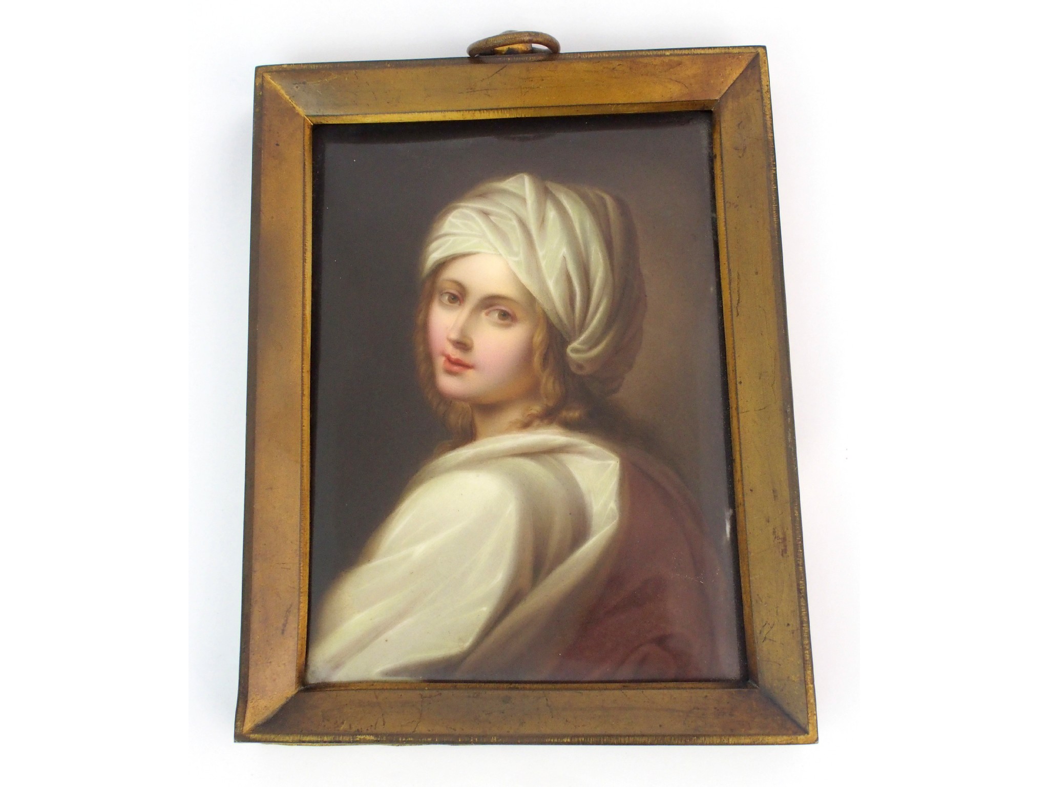 Appraisal: A Continental painted porcelain portrait plaquerectangular plaque depicting a female