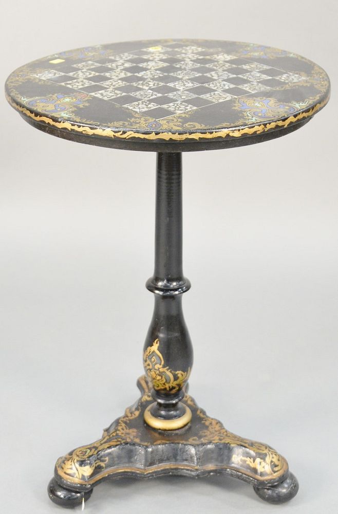 Appraisal: Paper mache Victorian games table with Mother of Pearl inlay